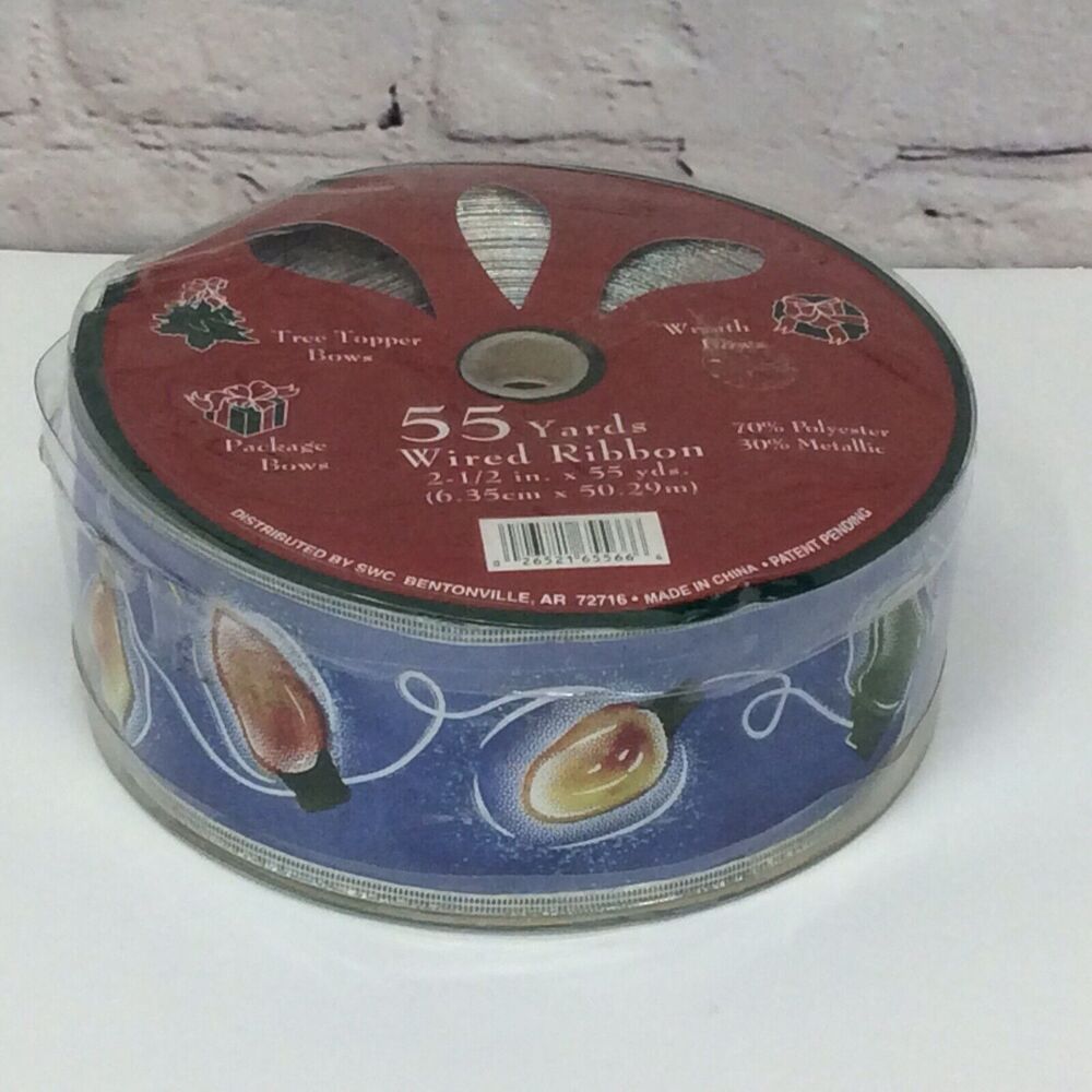 SWC Metallic Wired Christmas Ribbon "Tree Lights" 2.5" By 55 Yards Multicolored